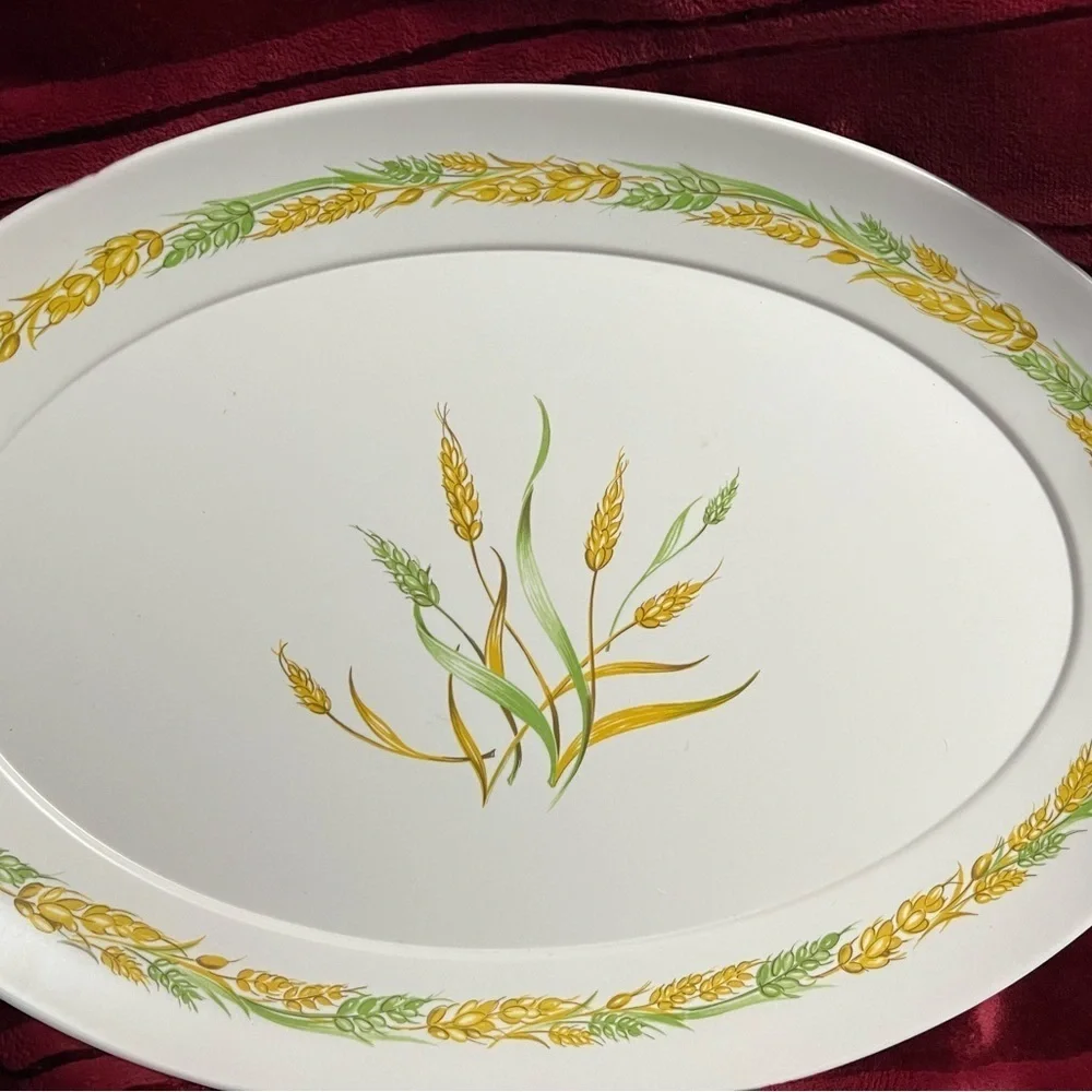 Vintage Brookpark Green and Gold Wheat Platter